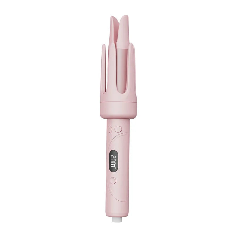 Pink hair curling iron on a white background