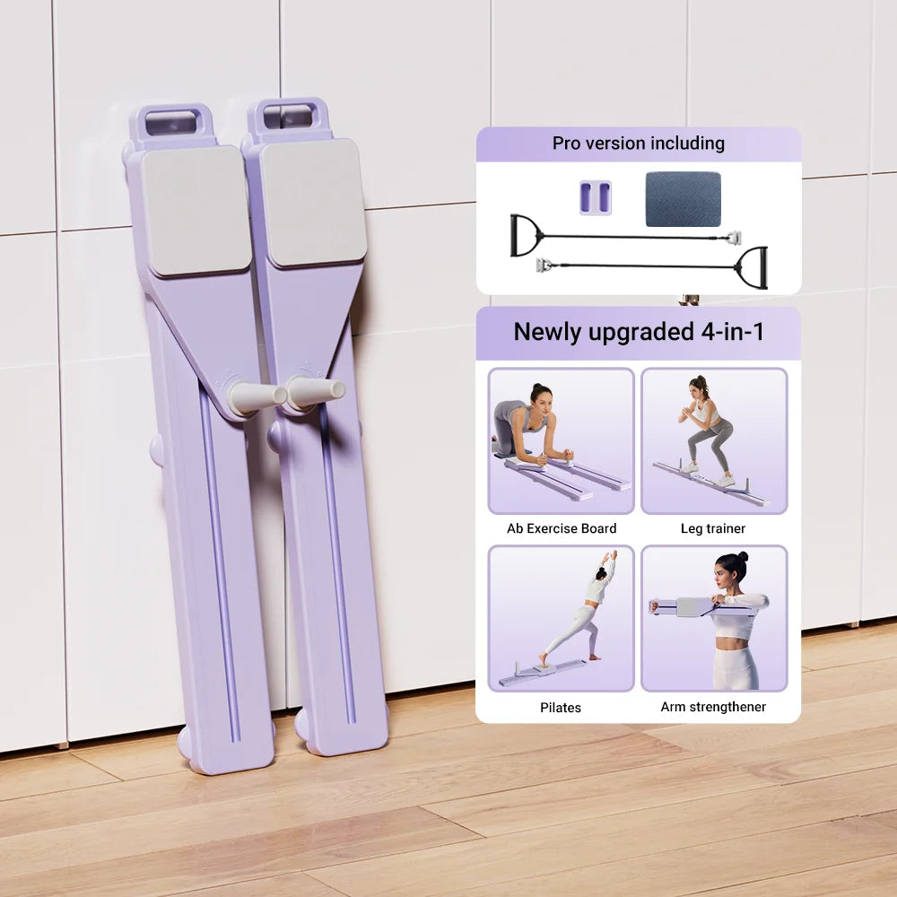 Purple exercise board with packaging on a wooden floor