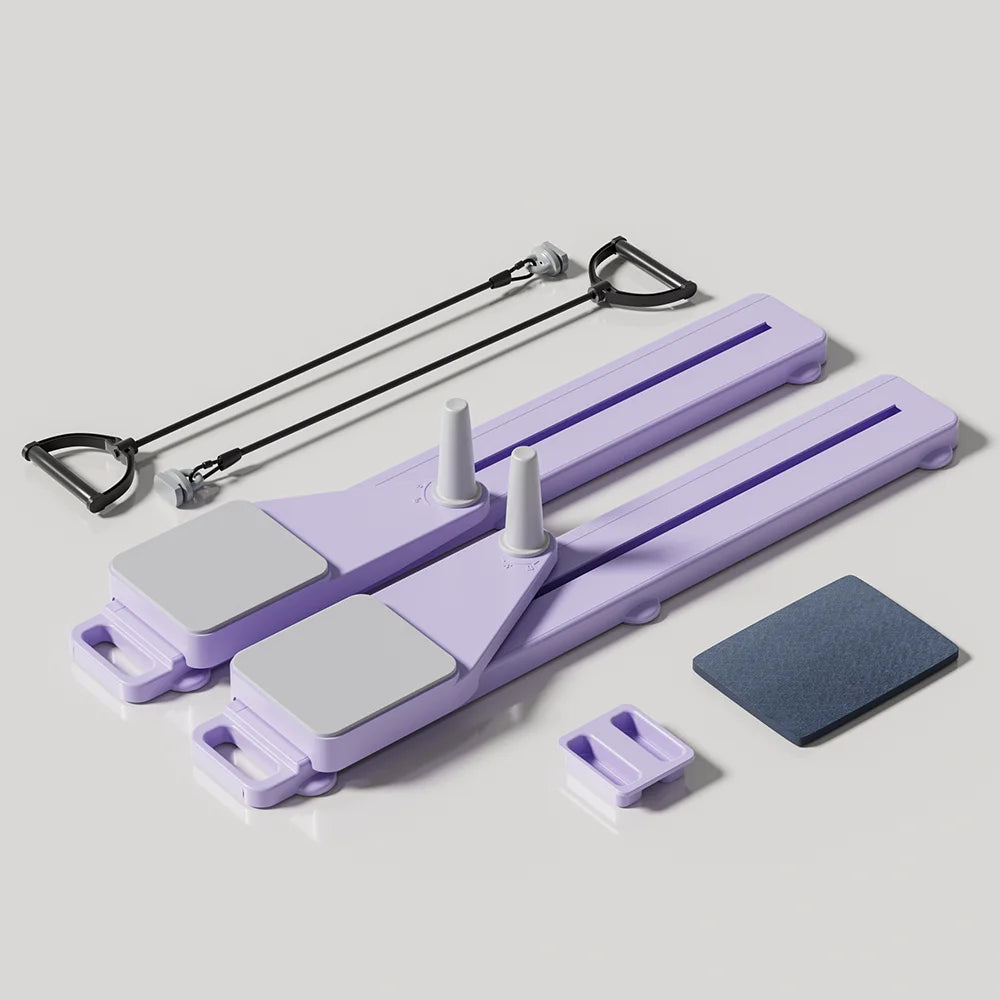 Purple exercise equipment set on a light gray background
