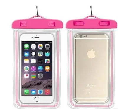 Two pink phone pouches with smartphones inside on a white background