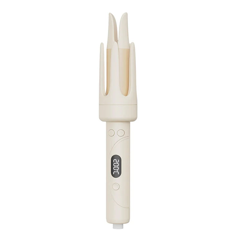White hair straightener with digital display on a white background