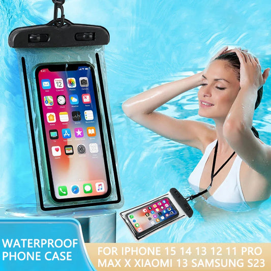 Waterproof phone case with a woman in the pool using it